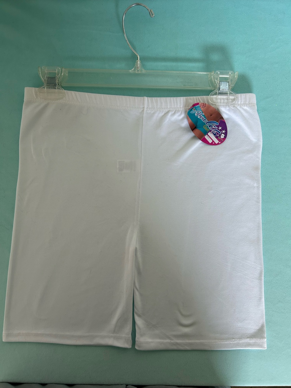 Girls' White Stretch Bike Shorts Leggings with Elastic Waist